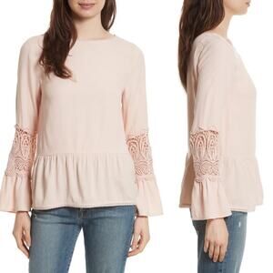 5/$30 Joie Emelda Blush Bell Crochet Sleeve Top Blouse